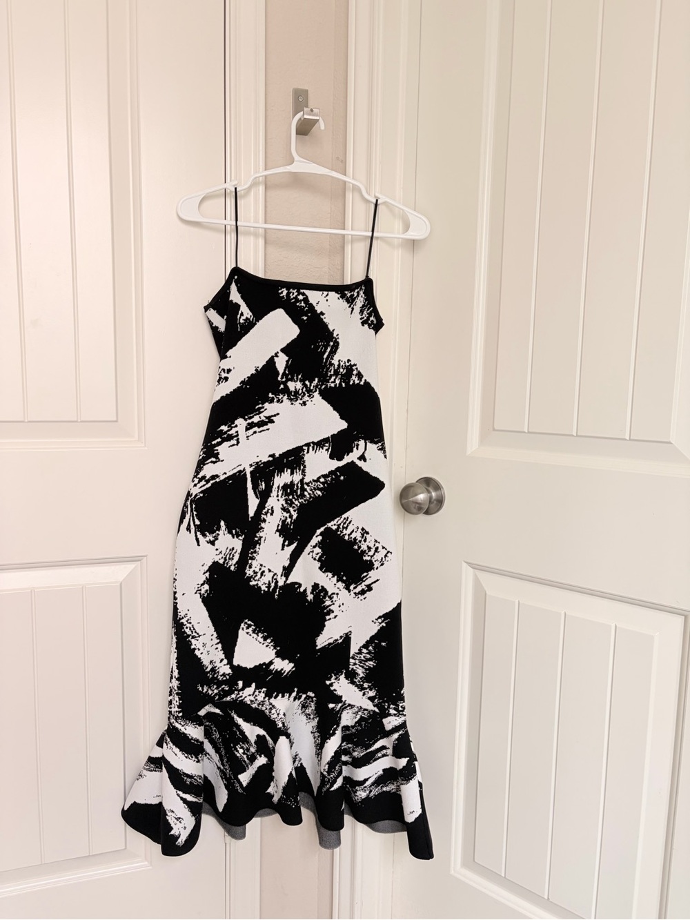 Express Black and White Abstract Midi Slip Dress